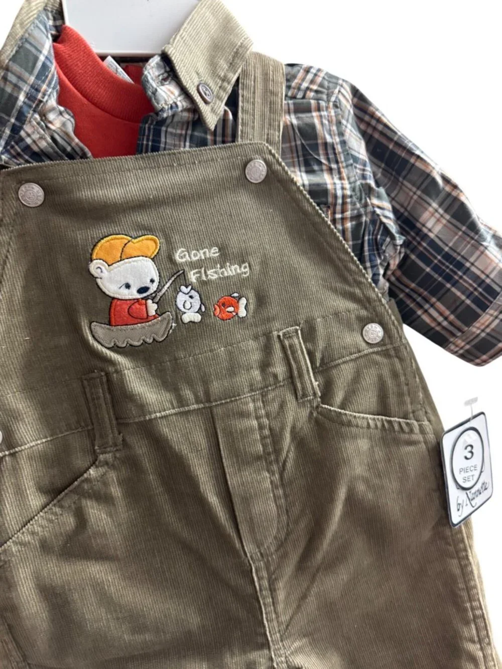 Nanette Baby Boys Z Wear 3-Piece Gone Fishing Corduroy Overalls Set Size 6-9M